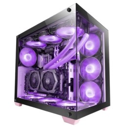 ÷ Caja e-atx torre gaming mars gaming mcv4 pink xxl premium custom doble ventana de cristal templado c